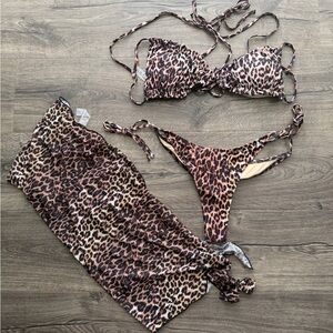 Leopard Print Bikini Set with Sarong